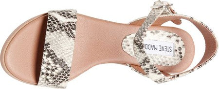 Sandália de salto Steve Madden April para mulheres, cobra natural, tamanho 5,5 M