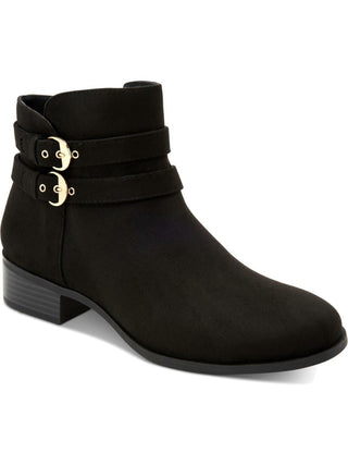 Botas femininas Charter Club com fivela e acolchoamento Jaimee, bico amendoado, salto bloco e zíper, pretas, tamanho 10,5 M