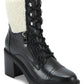 Botas Marc Fisher Femininas com Zíper Acolchoado e Cadarço, Biqueira Aberta, Sola de Couro, Acabamento em Pele, Lansly, Biqueira Redonda, Salto Bloco, Zíper, Pretas, Tamanho 9,5M