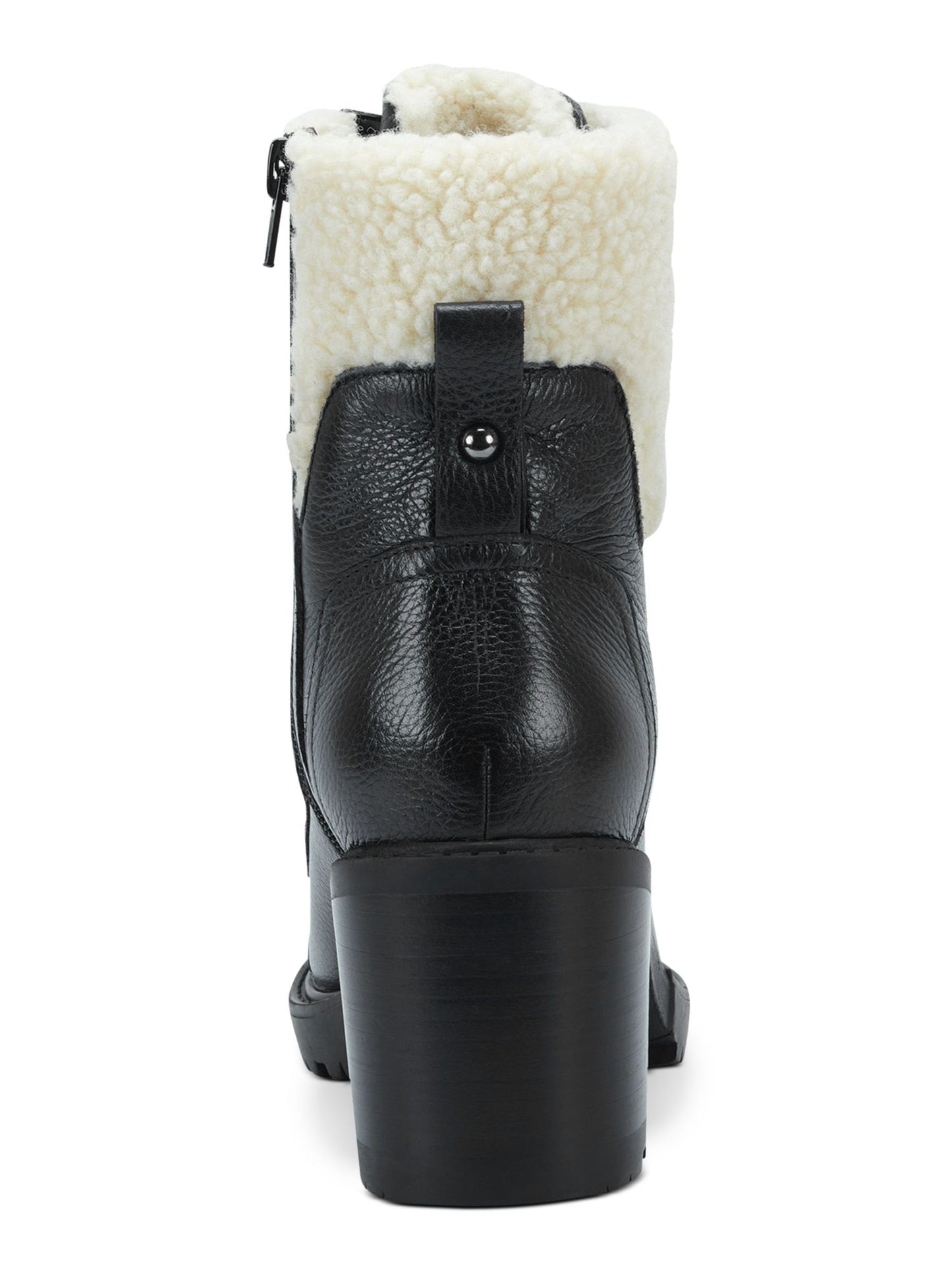 Botas Marc Fisher Femininas com Zíper Acolchoado e Cadarço, Biqueira Aberta, Sola de Couro, Acabamento em Pele, Lansly, Biqueira Redonda, Salto Bloco, Zíper, Pretas, Tamanho 9,5M