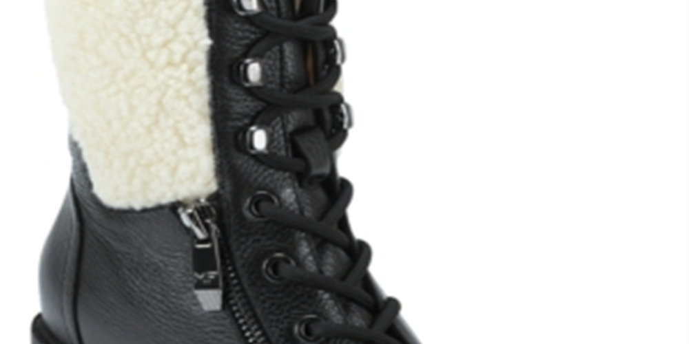 Botas Marc Fisher Femininas com Zíper Acolchoado e Cadarço, Biqueira Aberta, Sola de Couro, Acabamento em Pele, Lansly, Biqueira Redonda, Salto Bloco, Zíper, Pretas, Tamanho 9,5M