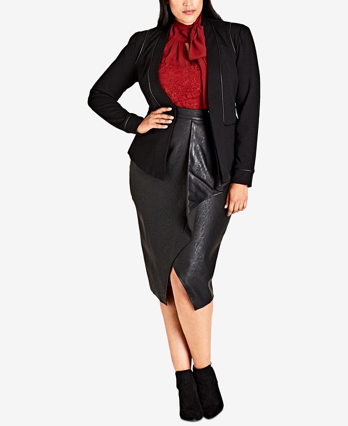 Jaqueta feminina City Chic com debrum preto, tamanho 22W