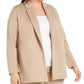Jaqueta feminina Eileen Fisher com bolsos, gola entalhada, abertura nas costas, manga comprida, bege, tamanho 2X