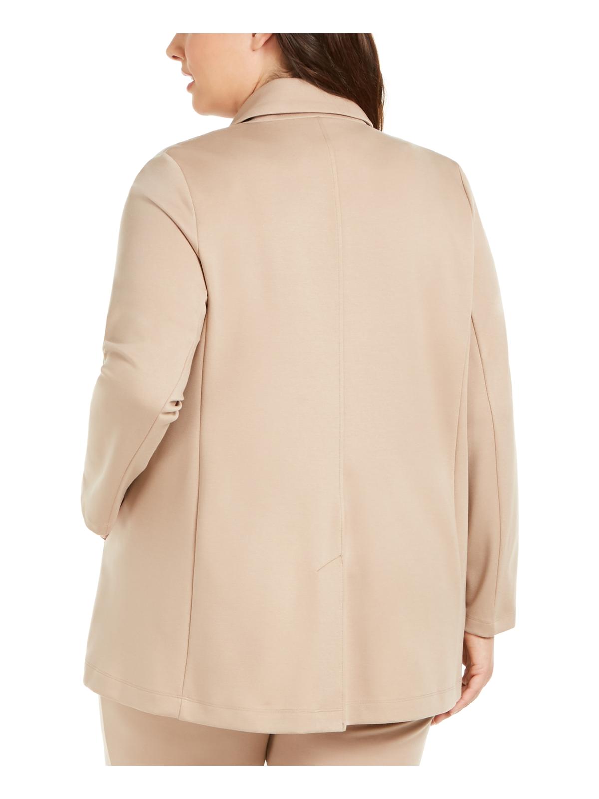 Jaqueta feminina Eileen Fisher com bolsos, gola entalhada, abertura nas costas, manga comprida, bege, tamanho 2X