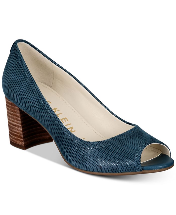 Scarpin Anne Klein Meredith Peep Toe Couro Azul Tamanho 7,5 M