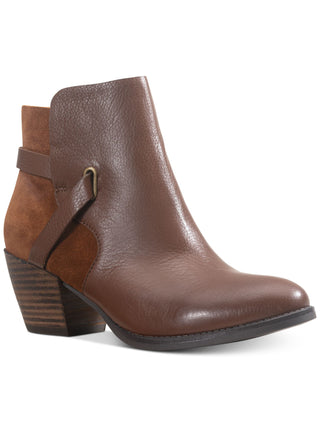 Botas femininas American Rag com tiras confortáveis ​​Ashlyn, bico redondo, salto bloco, zíper, couro, marrom, tamanho 8,5 M