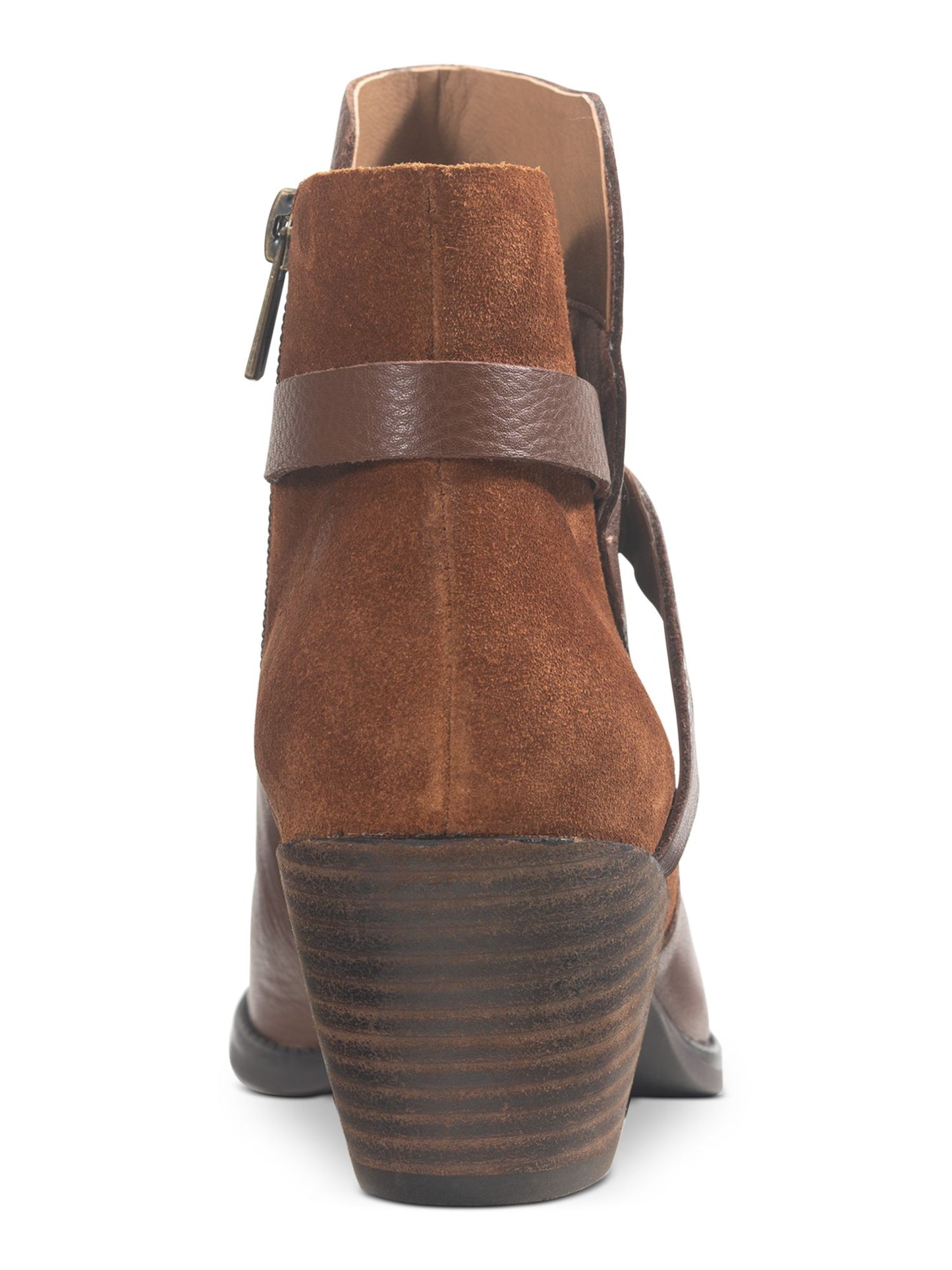 Botas femininas American Rag com tiras confortáveis ​​Ashlyn, bico redondo, salto bloco, zíper, couro, marrom, tamanho 8,5 M