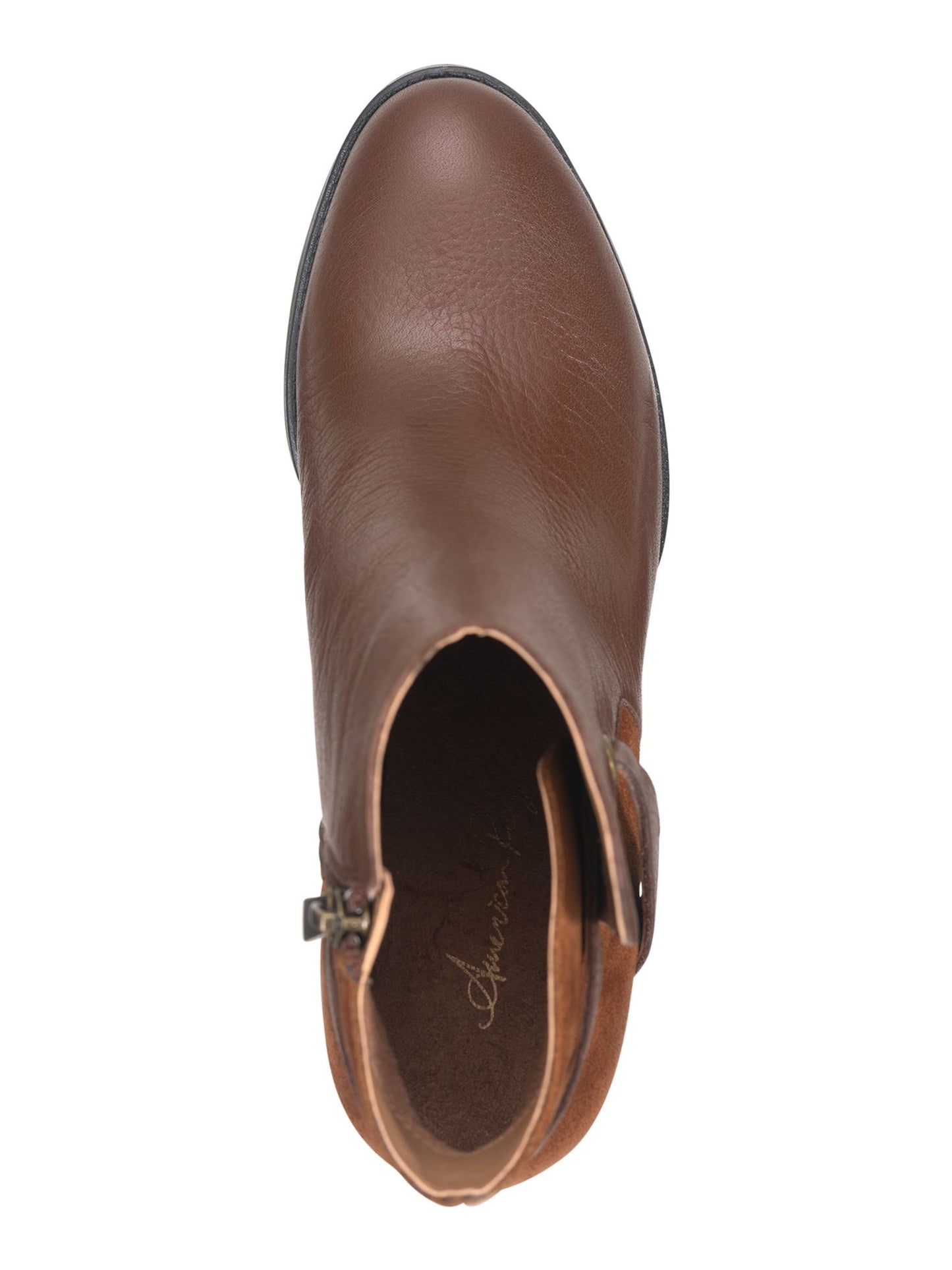 Botas femininas American Rag com tiras confortáveis ​​Ashlyn, bico redondo, salto bloco, zíper, couro, marrom, tamanho 8,5 M