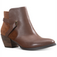 Botas femininas American Rag com tiras confortáveis ​​Ashlyn, bico redondo, salto bloco, zíper, couro, marrom, tamanho 8,5 M