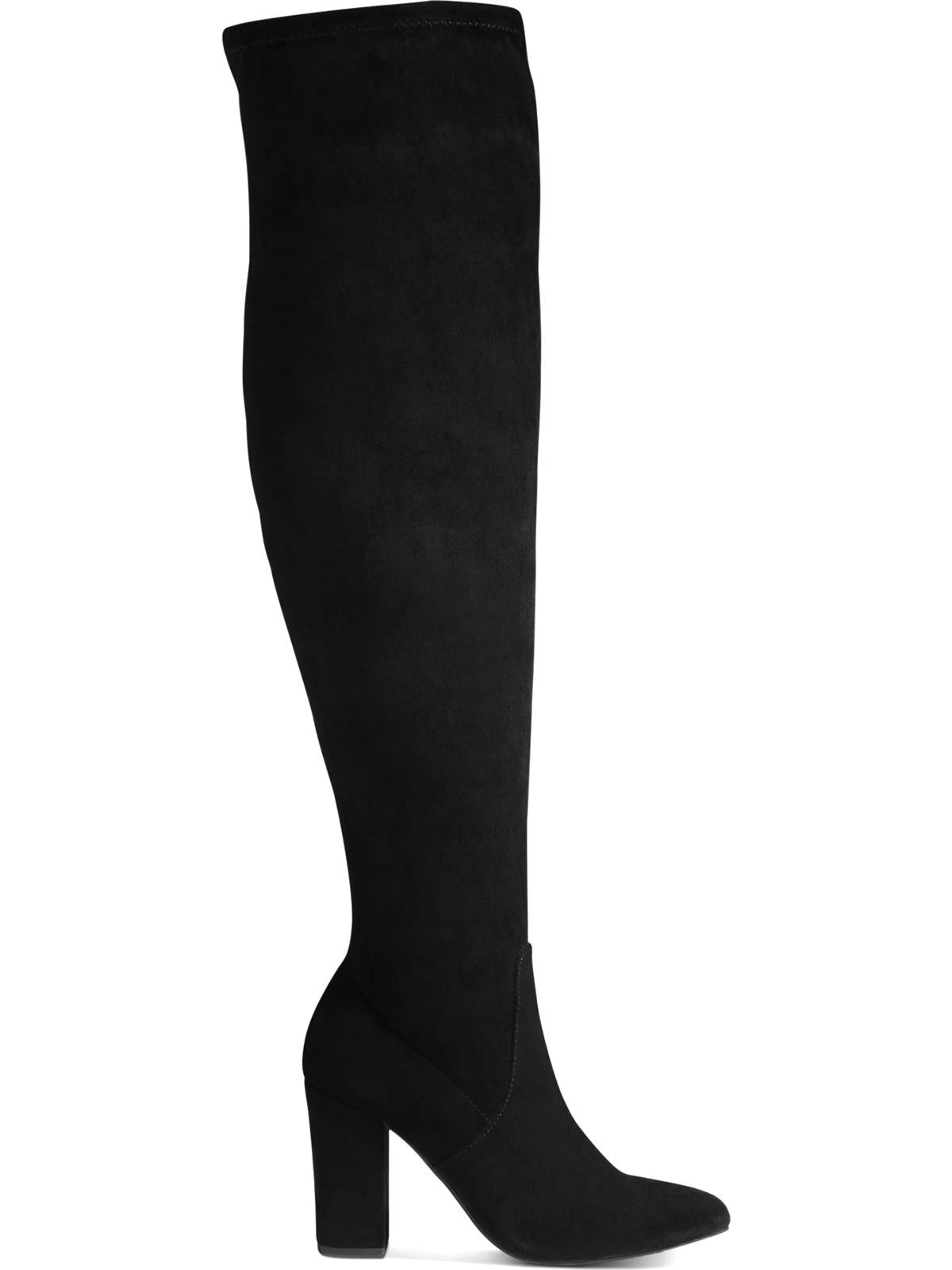 Botas femininas Material Girl Bravy de camurça sintética, cano alto acima do joelho, pretas, tamanho 5 M