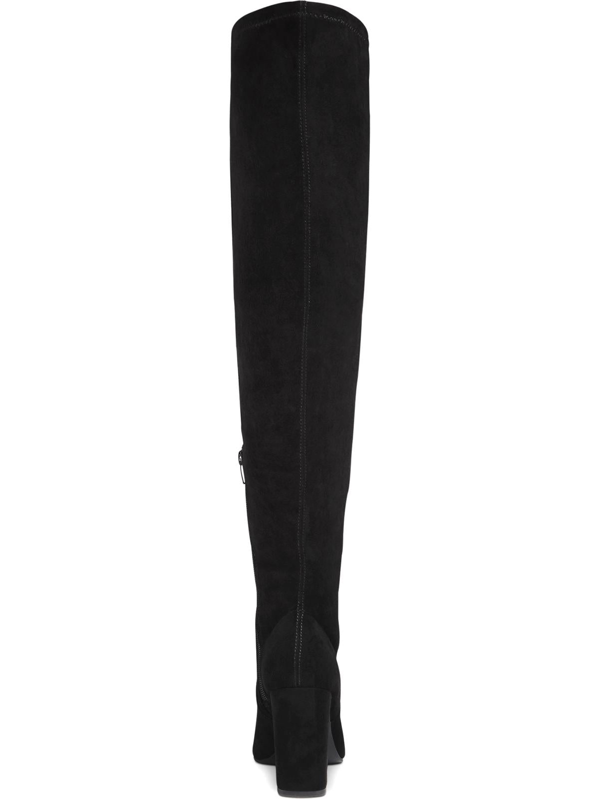 Botas femininas Material Girl Bravy de camurça sintética, cano alto acima do joelho, pretas, tamanho 5 M