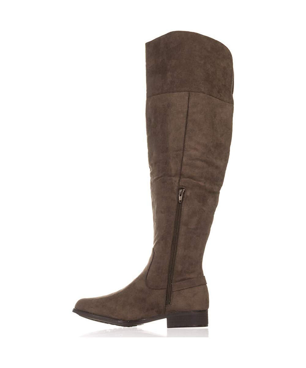 Botas de montaria femininas American Rag em couro Adarra, bico redondo e acima do joelho, tamanho 10 M