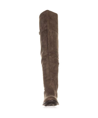 Botas de montaria femininas American Rag em couro Adarra, bico redondo e acima do joelho, tamanho 10 M