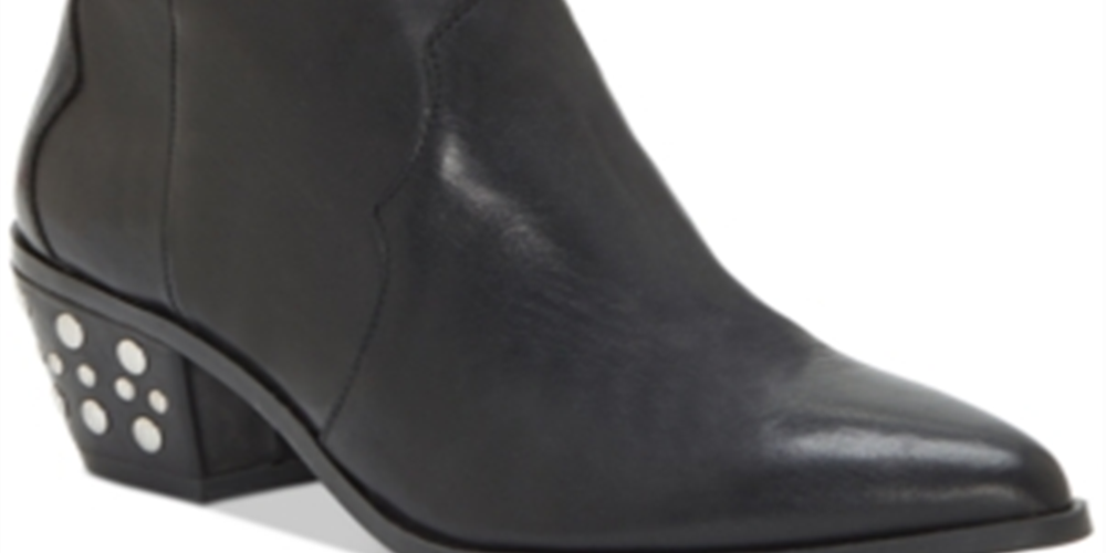 Botas femininas de couro com salto fino e espuma viscoelástica, com tachas e acolchoamento, da INC International Concepts, tamanho 5 M