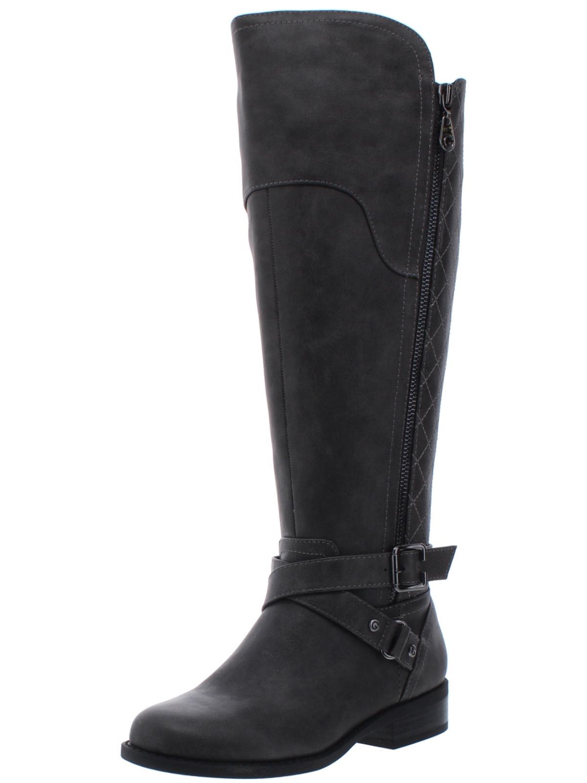 Botas femininas Guss Haydin Almond Toe até o joelho, tamanho 6,5 M, cinza
