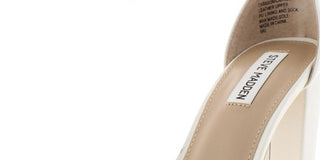 Sandálias femininas Steven Madden Carrson com tira no tornozelo e salto bloco, tamanho 9,5, brancas