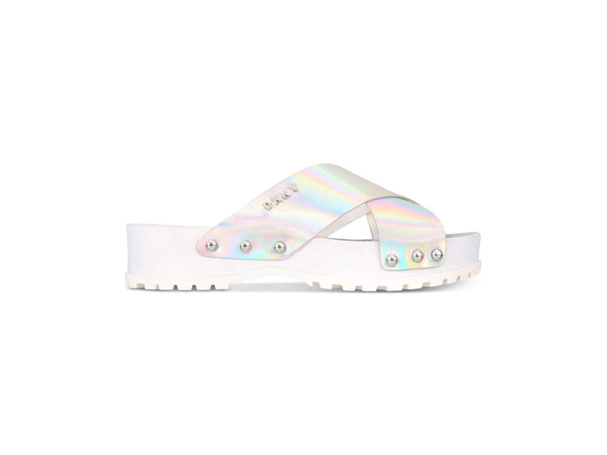 Sandálias femininas DKNY Wave Open Toe Formal Slide, cinza, tamanho 8