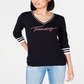 Tommy Hilfiger Suéter Feminino com Logo Ivy e Gola V Sky Captain Multi Preto Tamanho GG