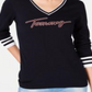 Tommy Hilfiger Suéter Feminino com Logo Ivy e Gola V Sky Captain Multi Preto Tamanho GG