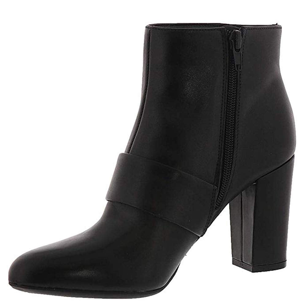 Botas femininas Anne Klein Novo Leather Almond Toe Fashion, pretas, tamanho 5M