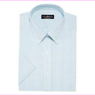 Camisa social masculina de manga curta xadrez azul e sálvia Club Room, tamanho 14,5
