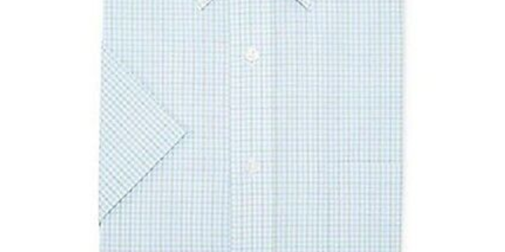 Camisa social masculina de manga curta xadrez azul e sálvia Club Room, tamanho 14,5