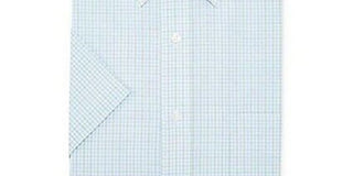 Camisa social masculina de manga curta xadrez azul e sálvia Club Room, tamanho 14,5