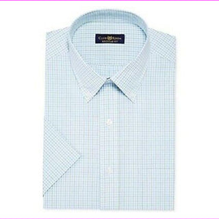 Camisa social masculina de manga curta xadrez azul e sálvia Club Room, tamanho 14,5