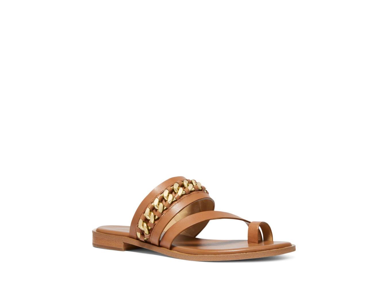 Michael Kors Bergen Couro Feminino Aberto na Ponta Casual Marrom Tamanho 7,5