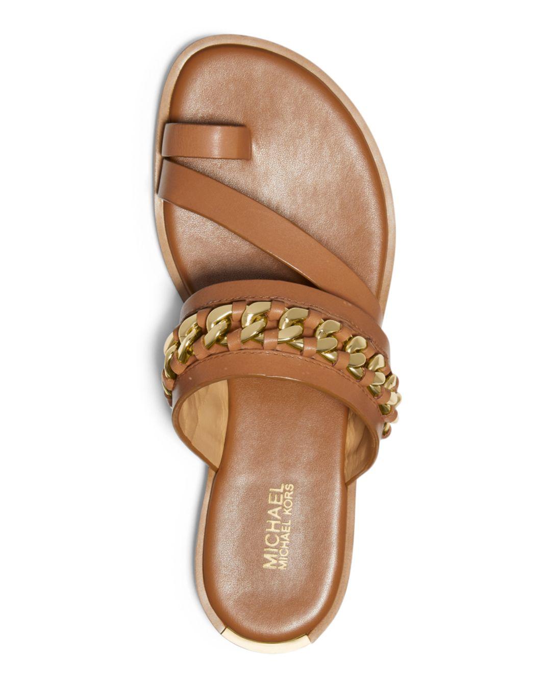 Michael Kors Bergen Couro Feminino Aberto na Ponta Casual Marrom Tamanho 7,5