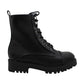 Botas de combate femininas XOXO Elmhurst de couro, bico redondo, pretas, tamanho 7,5