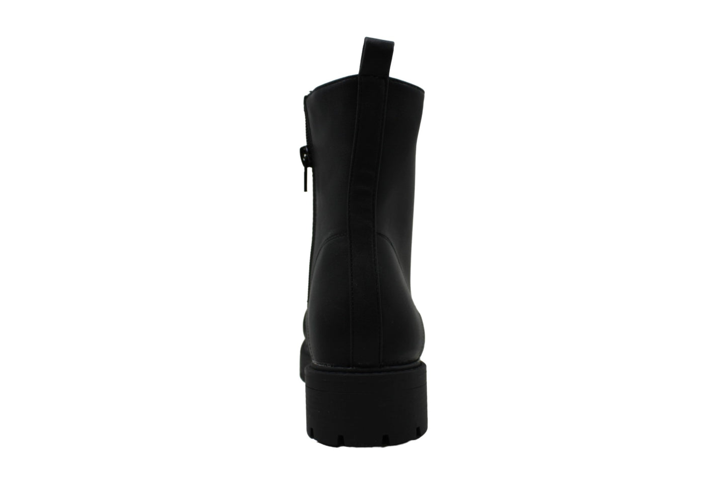 Botas de combate femininas XOXO Elmhurst de couro, bico redondo, pretas, tamanho 7,5