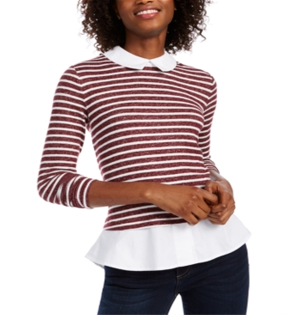 Blusa feminina listrada com camadas artificiais Maison Jules, vinho rubi, tamanho 2XL