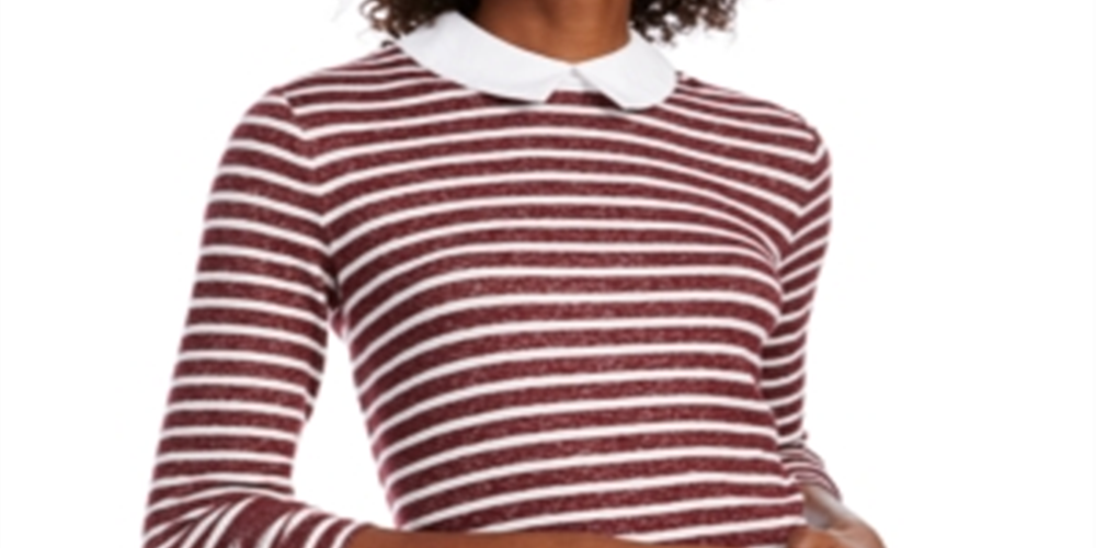 Blusa feminina listrada com camadas artificiais Maison Jules, vinho rubi, tamanho 2XL