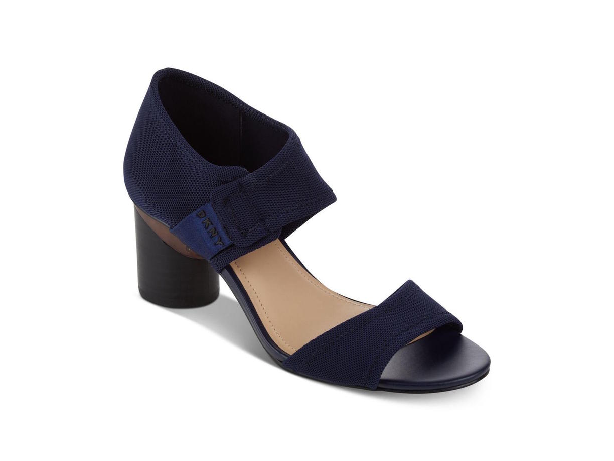 Sandálias femininas casuais DKNY Penny Open Toe com tira no tornozelo, azul marinho, tamanho 6