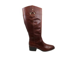 Botas femininas Alfani Bexleyy de couro com bico amendoado e cano médio, marrom, tamanho 11M