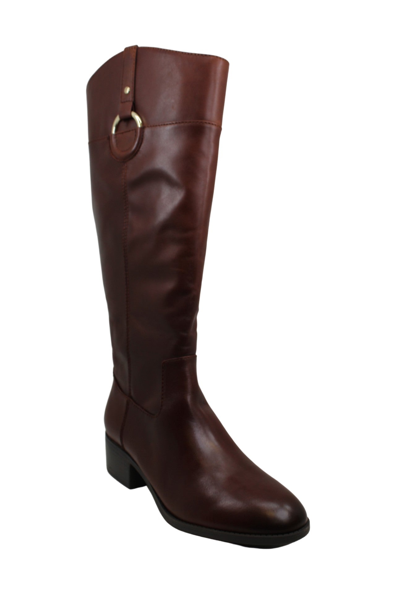 Botas femininas Alfani Bexleyy de couro com bico amendoado e cano médio, marrom, tamanho 11M