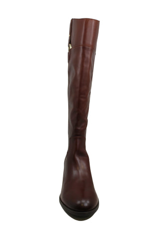 Botas femininas Alfani Bexleyy de couro com bico amendoado e cano médio, marrom, tamanho 11M