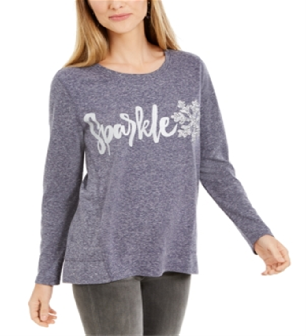 Moletom feminino com estampa Sparkle Graphic da Style &amp; Co, azul brilhante, tamanho XS
