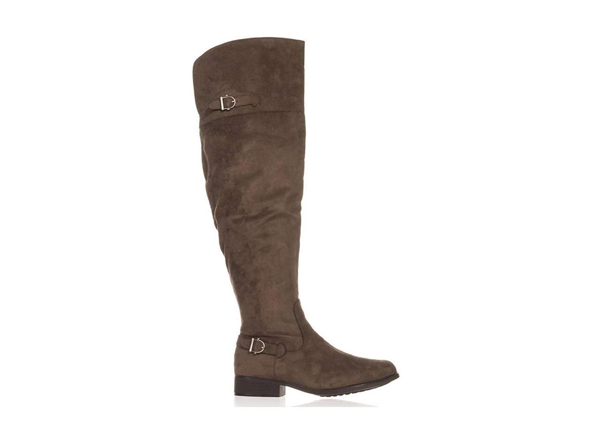Botas de montaria femininas American Rag em couro Adarra, bico redondo e acima do joelho, tamanho 7M-WC