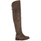 Botas de montaria femininas American Rag em couro Adarra, bico redondo e acima do joelho, tamanho 7M-WC