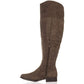 Botas de montaria femininas American Rag em couro Adarra, bico redondo e acima do joelho, tamanho 7M-WC