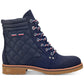Tommy Hilfiger Botas femininas plataforma acolchoadas com zíper e detalhes Onella, bico redondo, salto bloco, cadarço, azul, tamanho 9 M