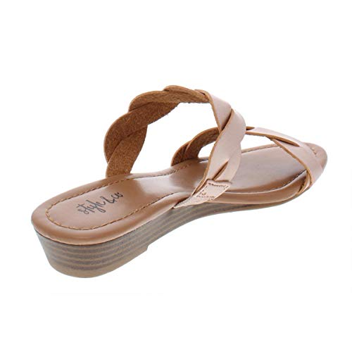 Sandálias femininas estilo &amp; co de couro sintético metálico rosa tamanho 8,5 M