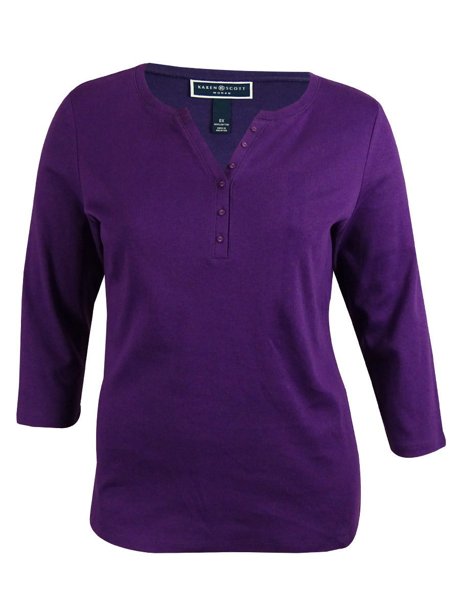 Blusa feminina estilo &amp; co com manga três quartos, preta, tamanho 0X