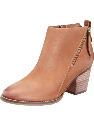 Botas de couro femininas Aqua, bico amendoado, salto alto, zíper, marrom, tamanho 9,5 M