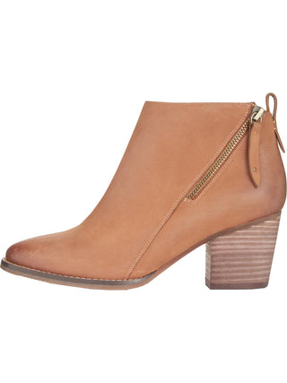 Botas de couro femininas Aqua, bico amendoado, salto alto, zíper, marrom, tamanho 9,5 M