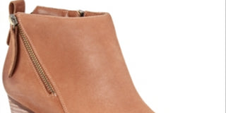 Botas de couro femininas Aqua, bico amendoado, salto alto, zíper, marrom, tamanho 9,5 M