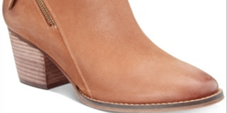 Botas de couro femininas Aqua, bico amendoado, salto alto, zíper, marrom, tamanho 9,5 M