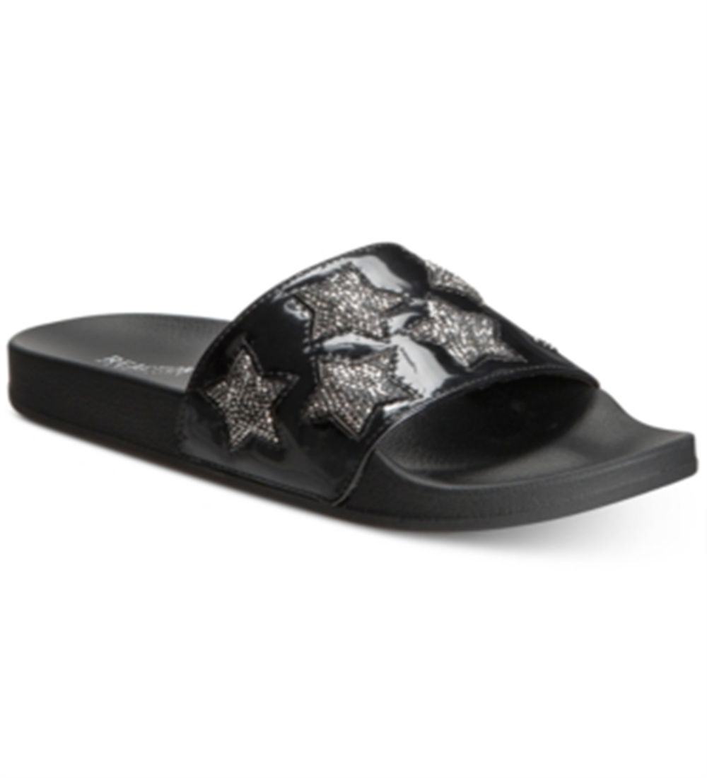Sandálias femininas Kenneth Cole Reaction Pool Splash casuais com strass, pretas, tamanho 9 M